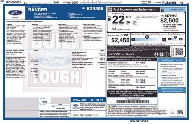 2024 Ford Ranger LARIAT 4WD SuperCrew 5' Box