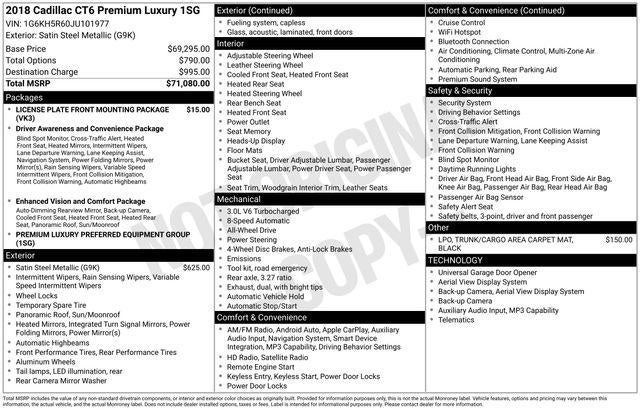 2018 Cadillac CT6 4dr Sdn 3.0L Turbo Premium Luxury AWD