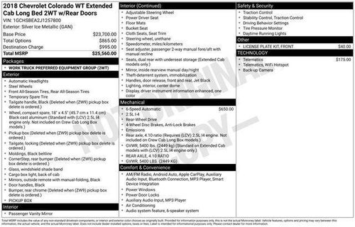 2018 Chevrolet Colorado Extended Cab Long Box 2-Wheel Drive WT