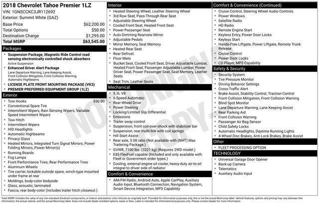 2018 Chevrolet Tahoe 2WD Premier