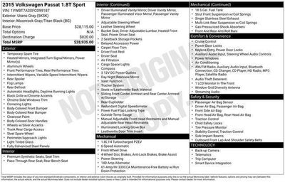 2015 Volkswagen Passat 4dr Sdn 1.8T Auto Sport PZEV