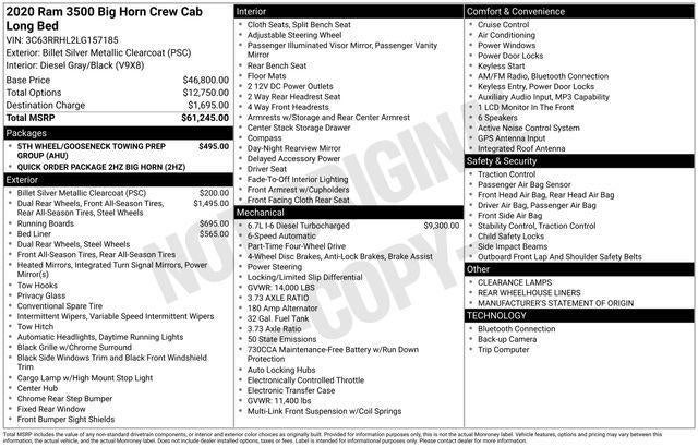 2020 RAM 3500 Big Horn 4x4 Crew Cab 8' Box