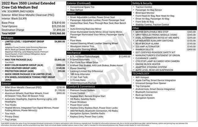 2022 RAM 3500 Limited 4x4 Mega Cab 6'4" Box