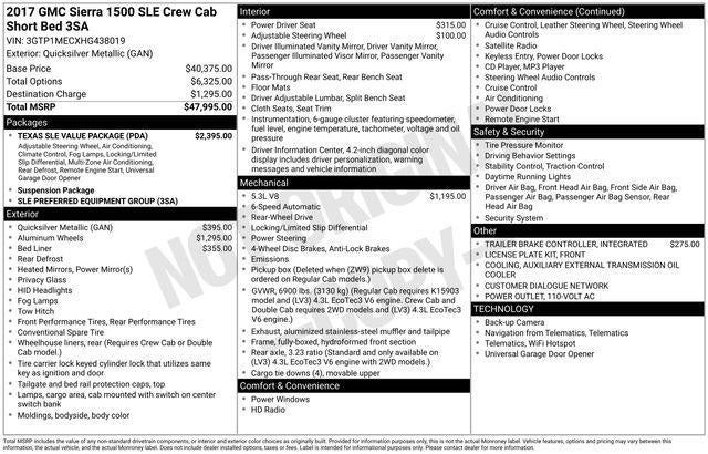 2017 GMC Sierra 1500 Crew Cab Short Box 2-Wheel Drive SLE