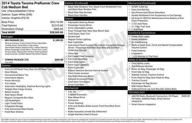 2014 Toyota Tacoma 2WD Double Cab Short Bed V6 Automatic PreRunner (Natl)