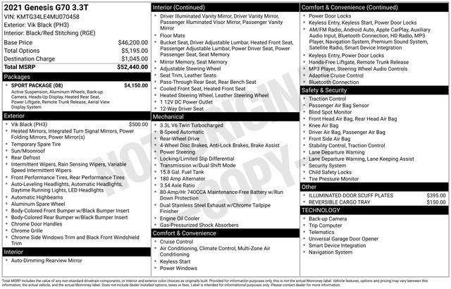 2021 Genesis G70 3.3T RWD